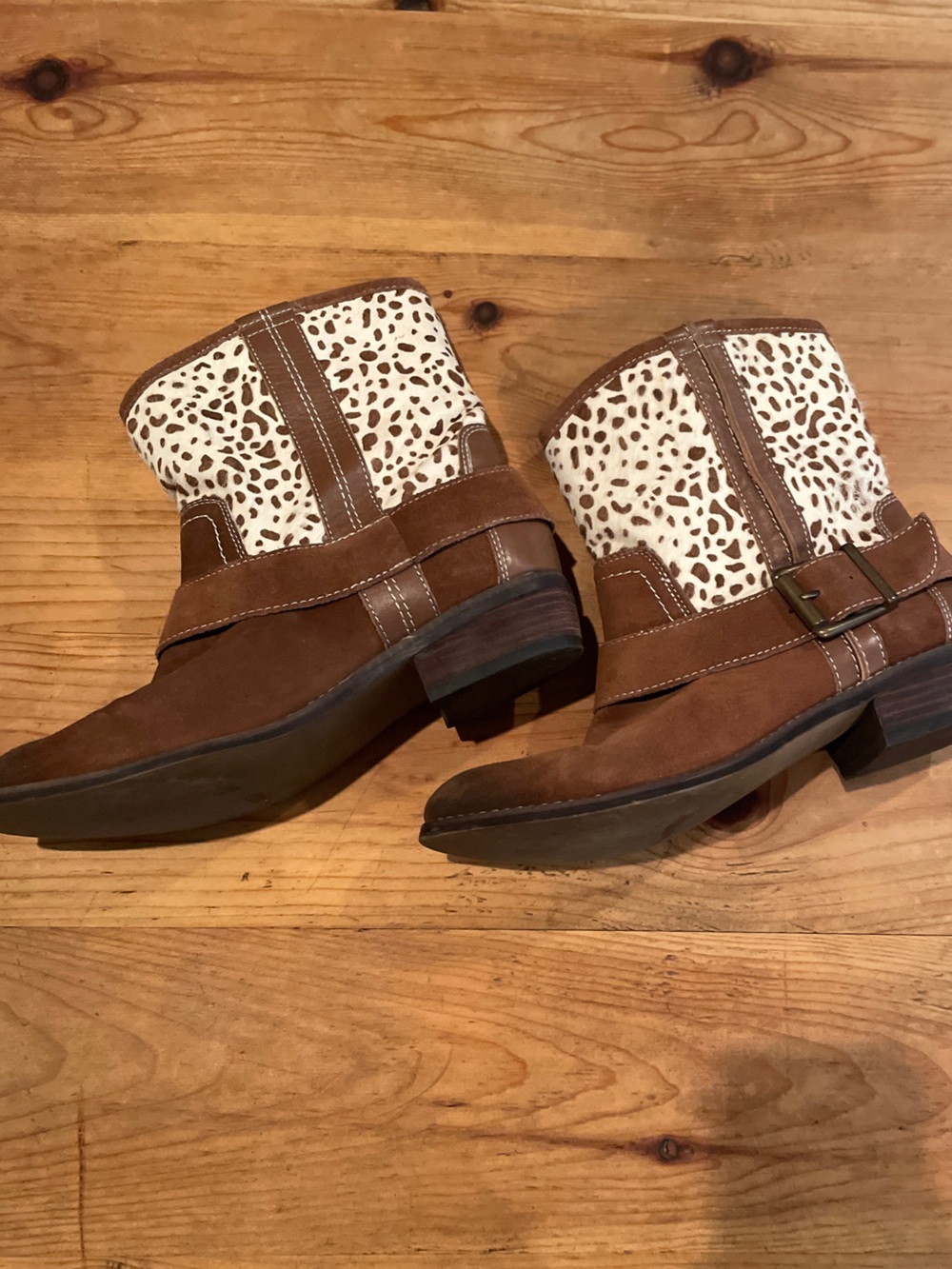 Kelsi Dagger Brown Suede Leather Ankle Boots Leopard Western Cowgirl Boho 8.5